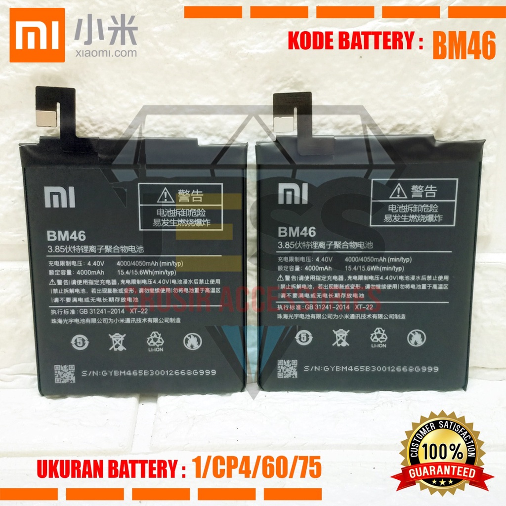 Baterai Battery Original Xiaomi BM46 &amp; BM-46 For Tipe HP Redmi Note 3 , Redmi Note 3 pro , Note 3pro , Note 3 SE , Note 3SE