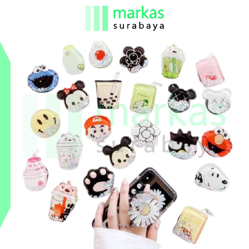 MARKAS Pop Socket Glitter Quicksand Karakter Kartun Phone Holder Boba Gliter Popsocket Hp