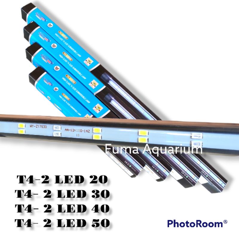 Lampu Celup Aquarium 40cm SAKKAI PRO T4-2LED40 Led 2 Baris Putih Biru 10 watt Akuarium Aquascape Submersible Lamp