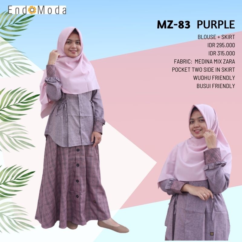 Setelan Cantik Endomoda Original MZ 83 Purple / BAJU SETELAN MUSLIMAH / SETELAN ATASAN BAWAHAN MUSLI
