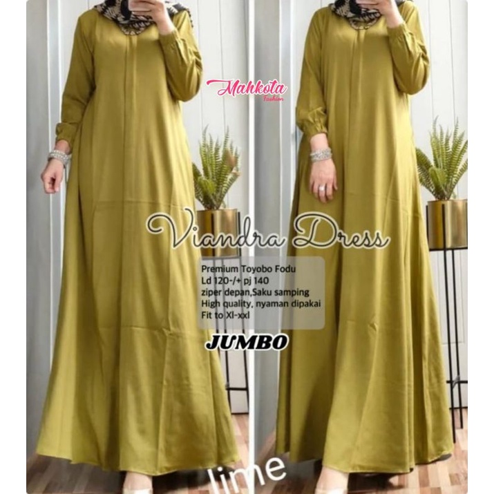 Dress Viandra Toyobo Premium fit XL - XXL, Zipper depan, Saku samping by MAHKOTA