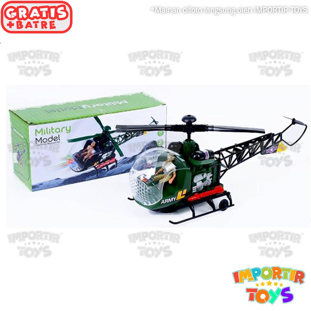 Mainan Helikopter Militer Model Electric Baterai Baling Baling Puter Besar Berkualitas