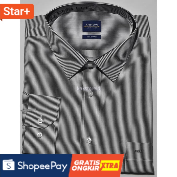 15 Kemeja Pria Formal Lengan Panjang ARROW Abu Salur Reguler ARR 85 ORI  Sangat Laku HOT