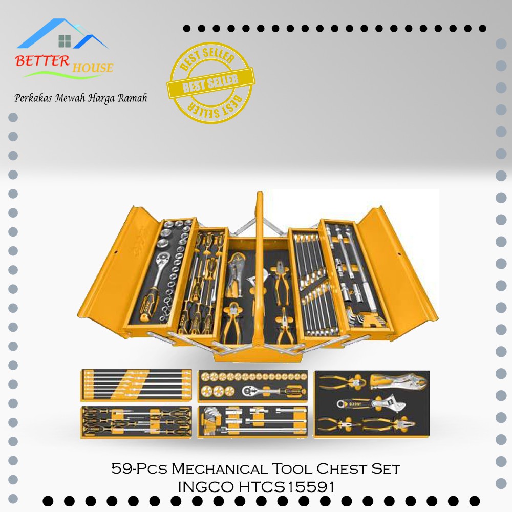 Kotak Perkakas 59-Pcs Mechanical Tool Chest Set INGCO HTCS15591