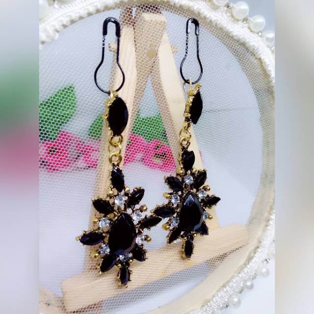 A190 Anting hijab juntai full diamond black