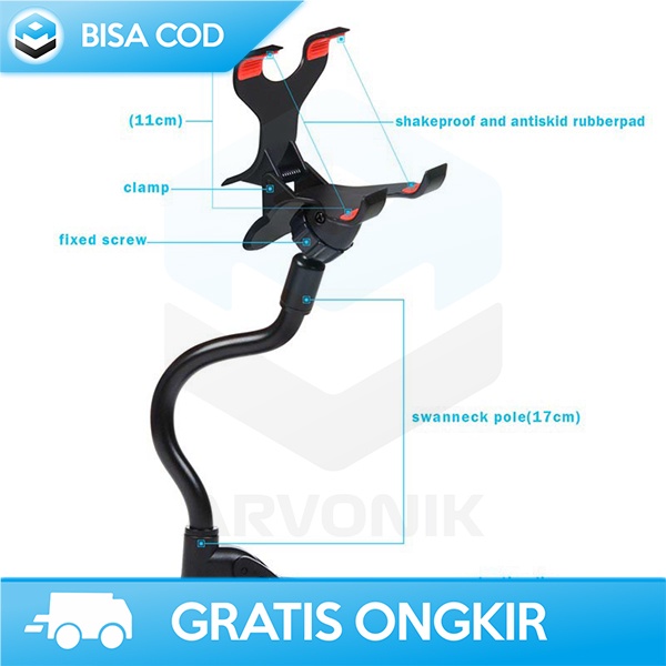 LAZYPOD HOLDER HP MOBIL 6 INCH FLEKSIBEL NECK 022 SUCTION PLASTIC CLIP