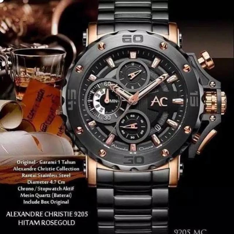 Jam Tangan Alexandre Christie 9205 AC9205MC AC 9205 Men Tali Stainless Mesin Baterai Original