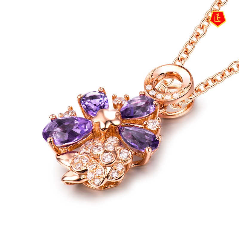 [Ready Stock]Gemstone Rose Pendant 18K Rose Gold Elegant Noble Fashion