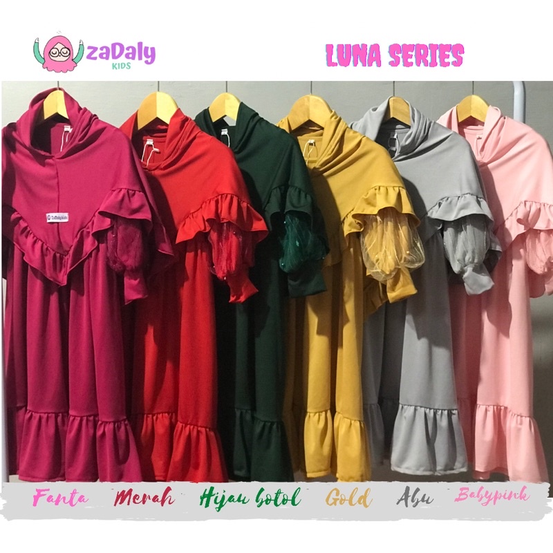gamis Jersey anak/gamis anak lengan balon Luna series/gaun anak/dress anak/hijab anak murah ZaDaly K