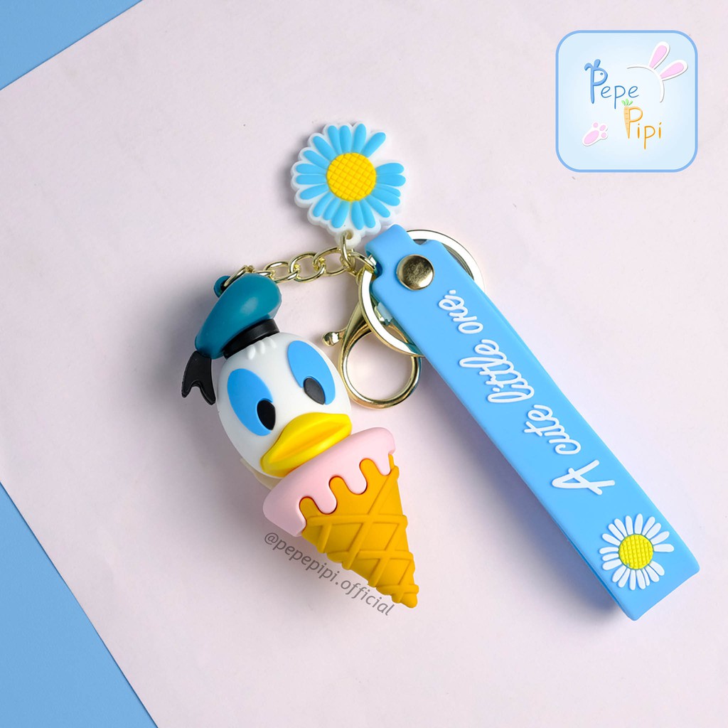 Gantungan Kunci Donal Mike Pooh Daisy Ice Cream Karet 3D Ganci Tas Keychain