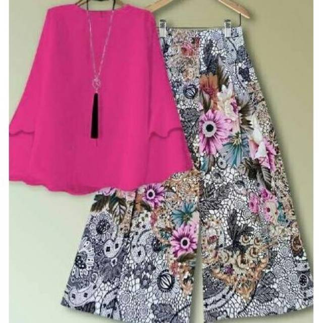 Setelan Kulot Warna Pink Fanta