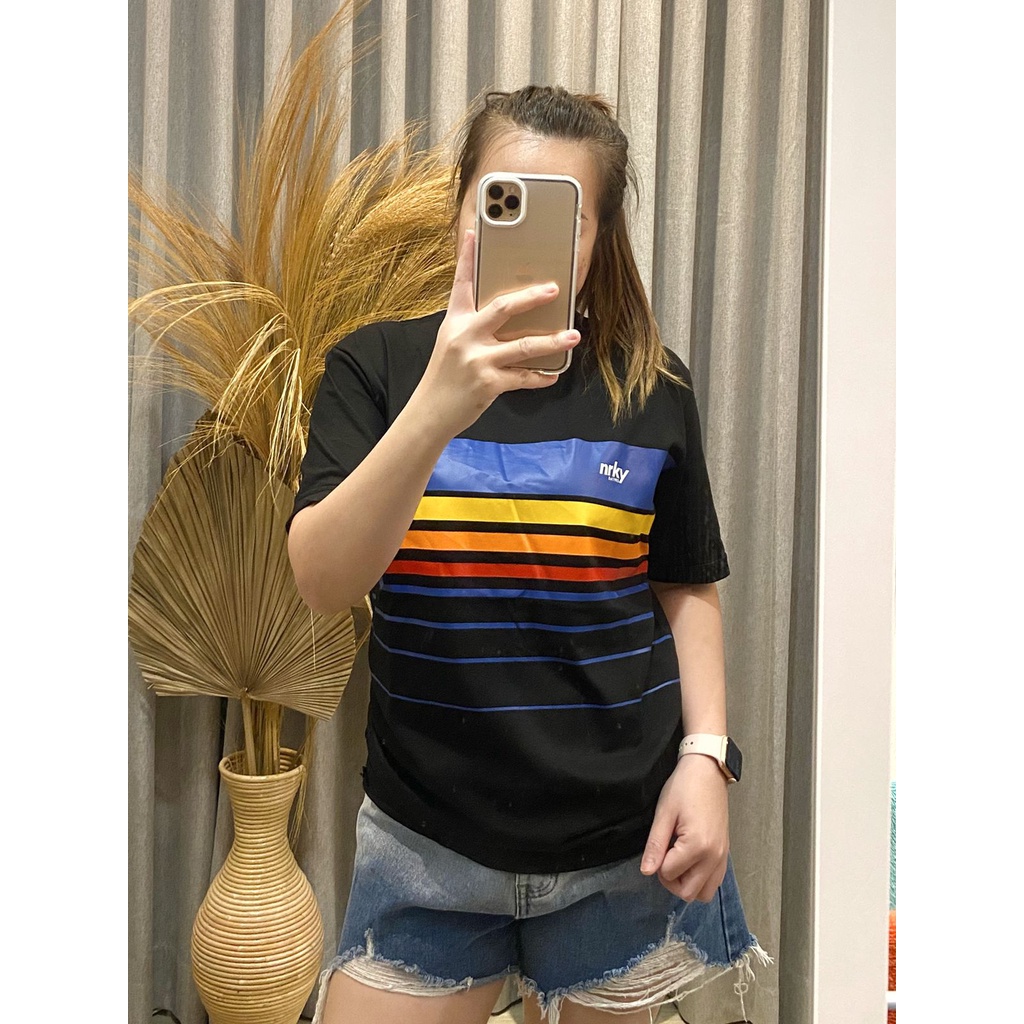 kaos distro wanita baju kaos cewek nrky colour kaos stripe kaos salur simple