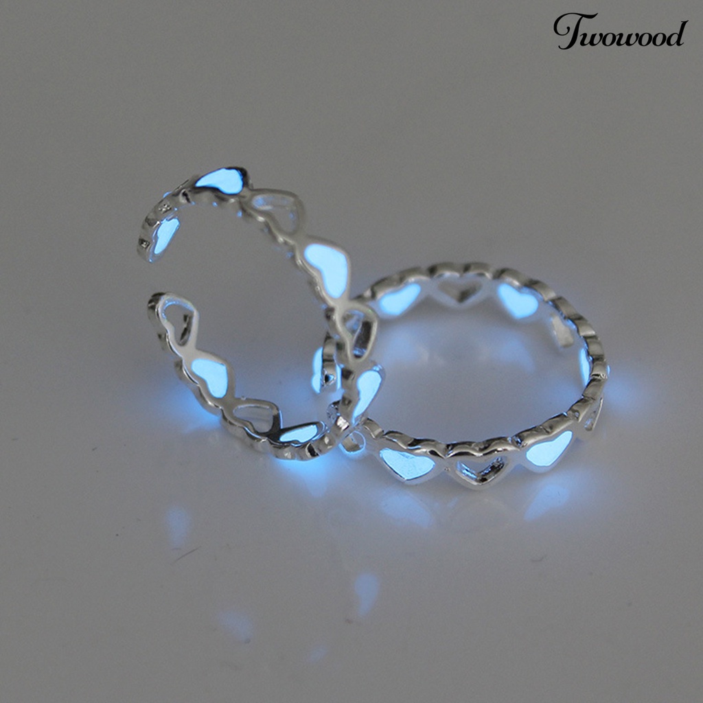 Twowood Finger Ring Skin-friendly Rust-proof Alloy Hollow Love Luminous Ring for Girl