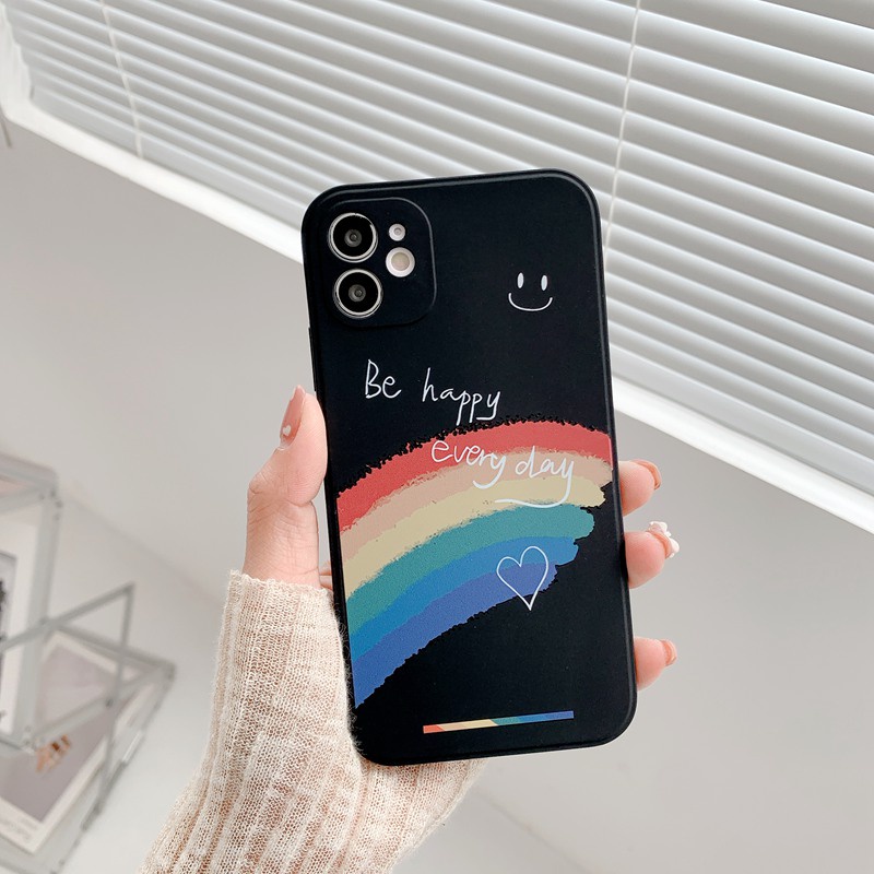 Be Happy Rainbow Soft Case iP iPhone 11 12 13 Pro Max 6 6S 7 8 + Plus SE 2020 X XR XS Max Nice Casing