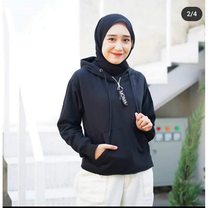 JAKET CROP MOMO HOODIE.WANITA CROP BLOUSE CROP MOMA-6