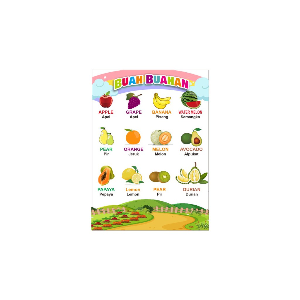 CETAK PRODUCT POSTER MAINAN EDUKASI PLAY GRUP/ PAUD TK GAMBAR BUAH - BUAH AN
