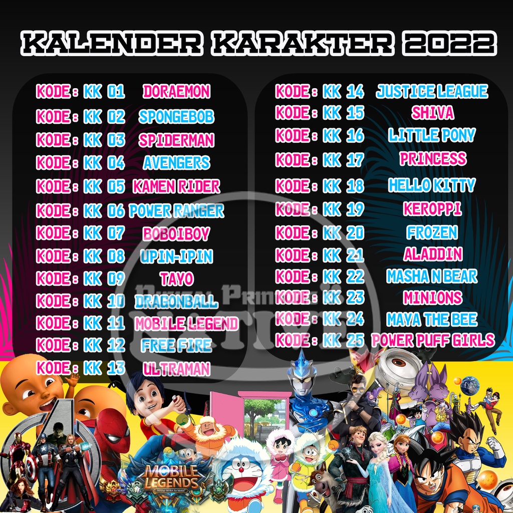 

KALENDER DINDING KARAKTER 2022 CUSTOM KODE KK06-KK10