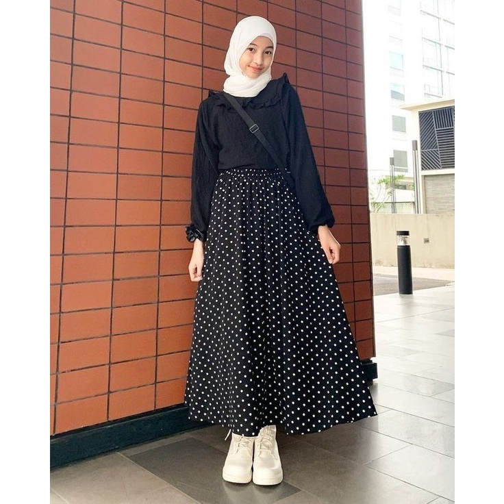 ROK POLKADOT BAHAN RAYON/ROK A-LINE MOTIF POLKADOT