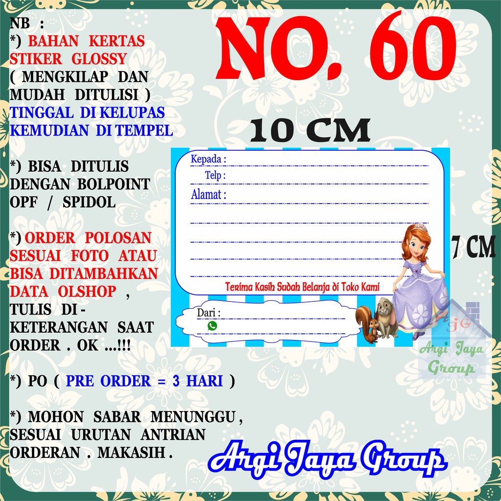 

Stiker Pengiriman - Sticker Alamat Olshop Murah Nomer 60 - 10x7 cm - Glossy