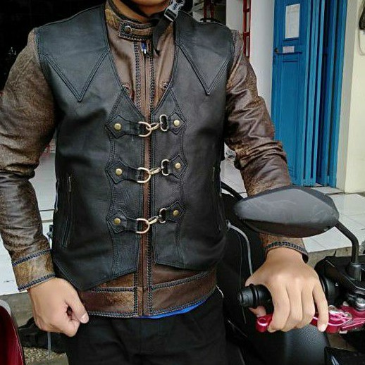 Rompi Kulit Asli Pria Terlaris 100% original Made in GARUT//Rompi Touring Trend 2021