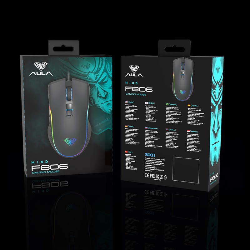 Mouse Gaming AULA F806–2400DPI-RGB Backlight-Macro-7 Buttons