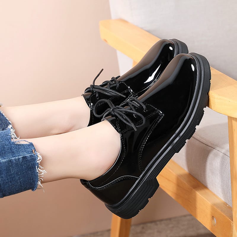 Sepatu Sekolah Wanita Remaja/ Dewasa Docmart Loafers Balck Glosy PREMIUM TLI O201