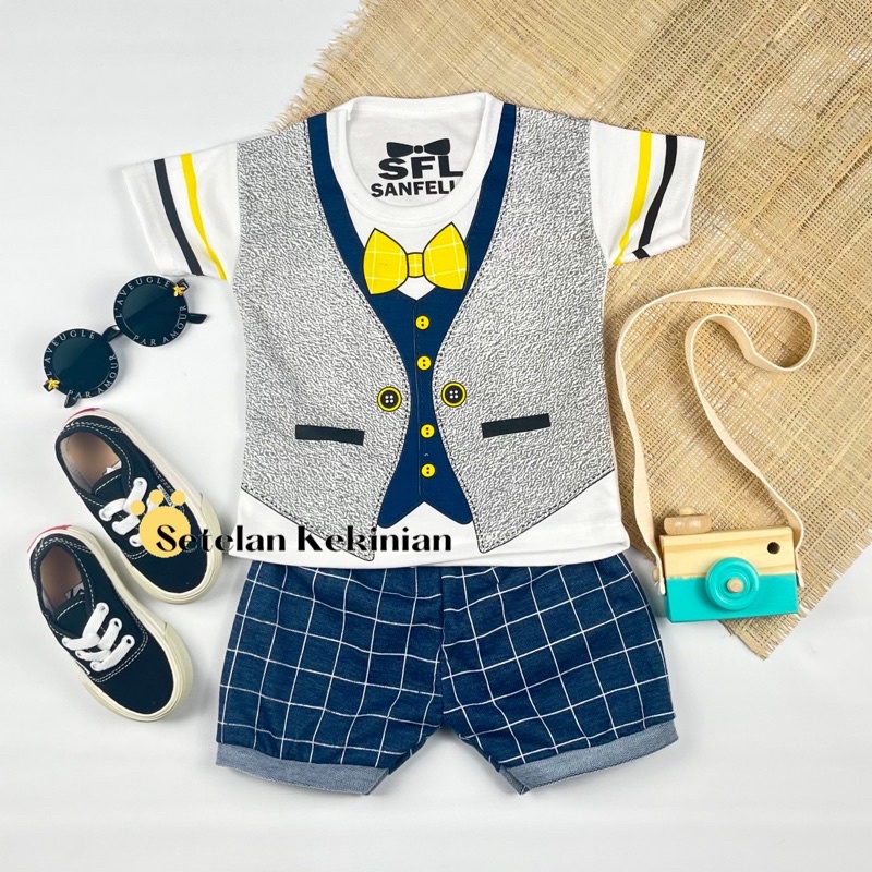 [SK] Setelan Baby 0 sampai 12 bulan Set Bayi Gambar Tuxedo Rompi Keren Grosir Baju Anak Kasual Cowok