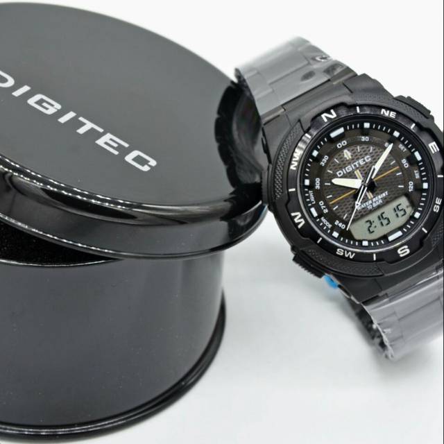 Jam Tangan Pria Digitec Original Rantai Dual Time Water Resist