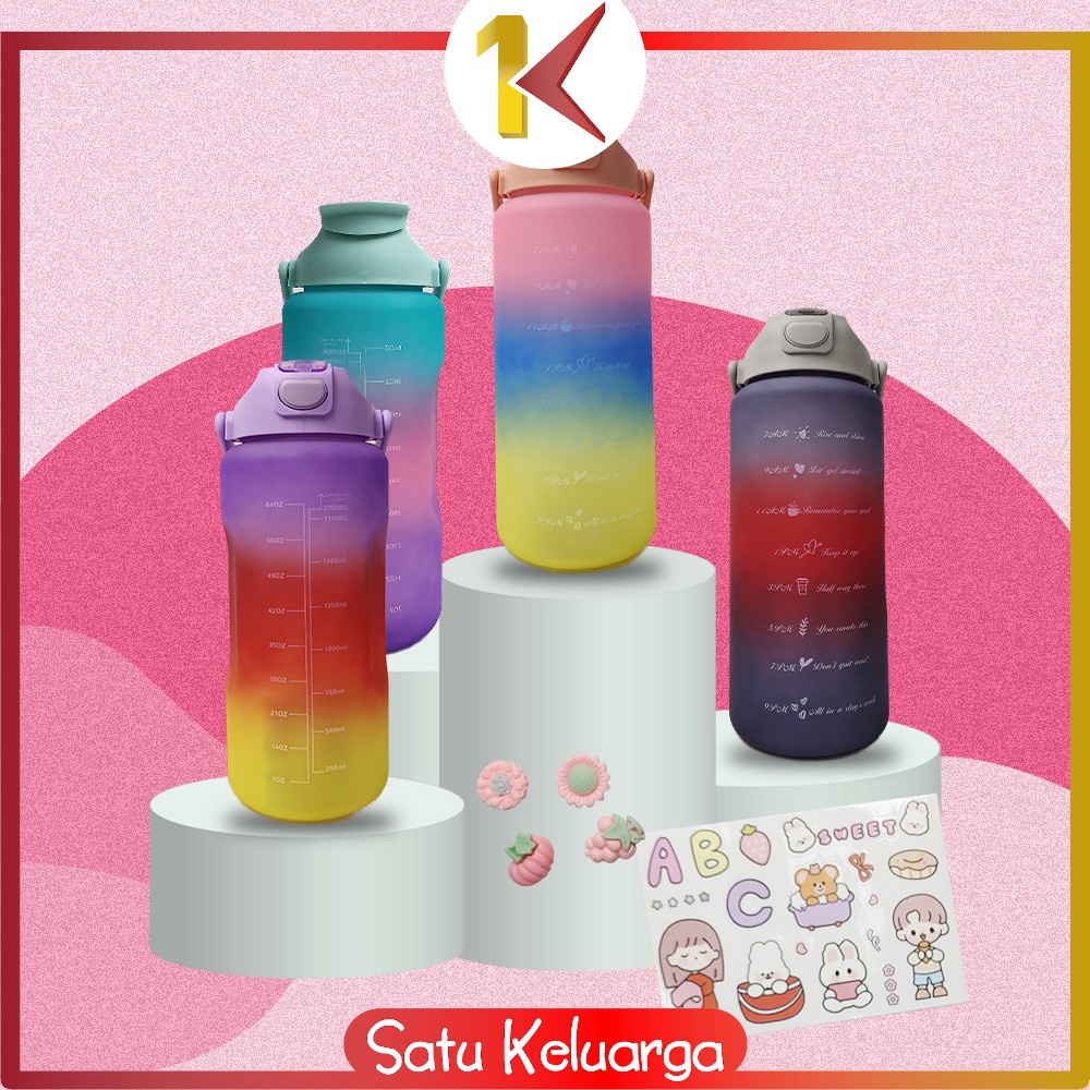 SK-C581 Botol Minum Tumbler 2Liter Gradasi Viral / Botol Air Motivasi Thumbler Pelangi Botol Penanda