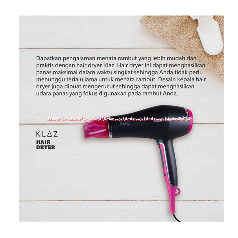 Klaz Hair Dryer Pink Black Pengering Rambut 8kontrol Temperatur Hair Drayer Klas Besar Salon Kokoh Klaz Beauty &amp; Cair Ionic