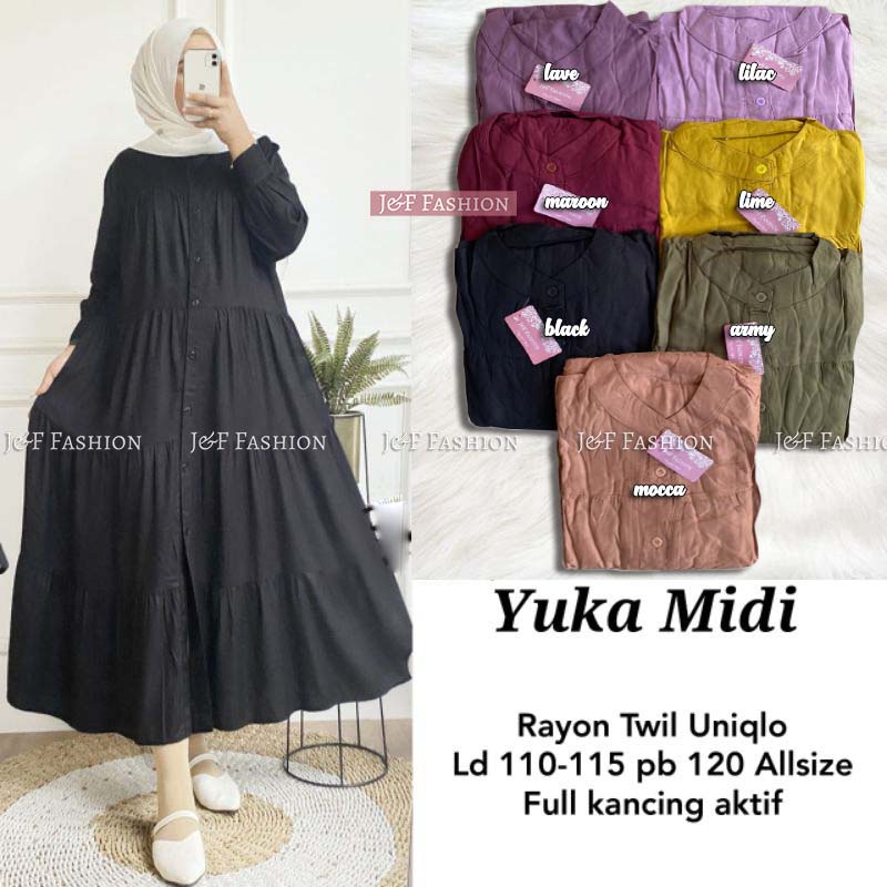 Midi Dress Wanita Bahan Katun Rayon Twil Tebal Halus nyaman di Pakai Fashion Muslim Kekinian Shaki