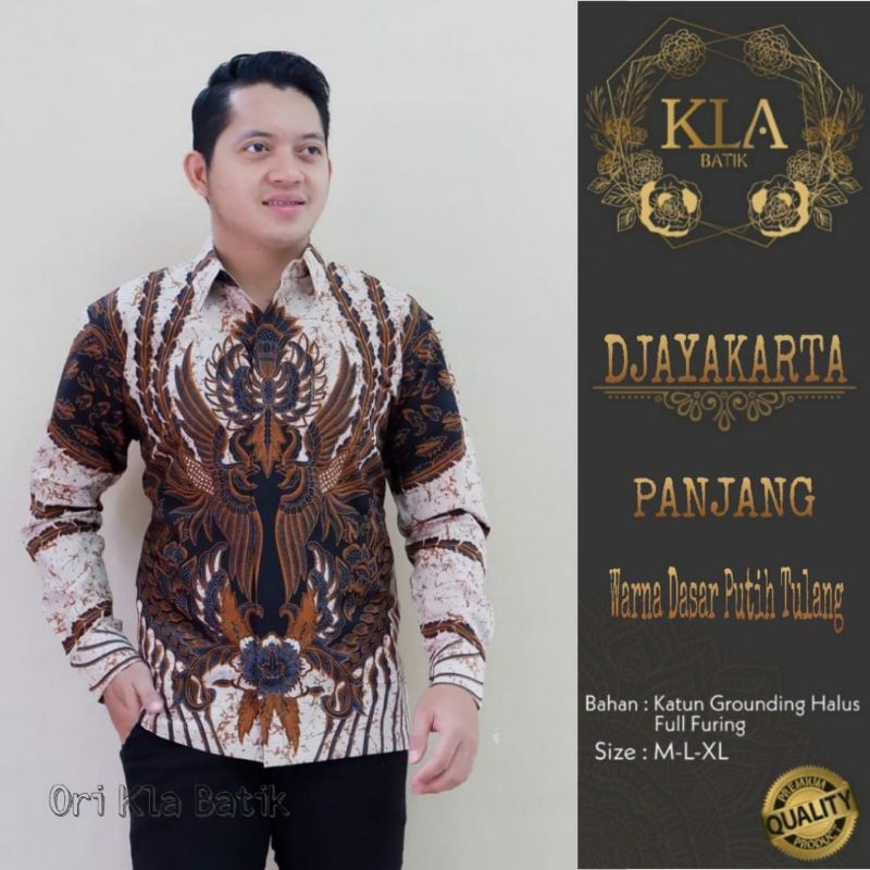 KEMEJA BATIK PRIA LENGAN PANJANG DJAYAKARTA WARNA DASAR PUTIH TULANG