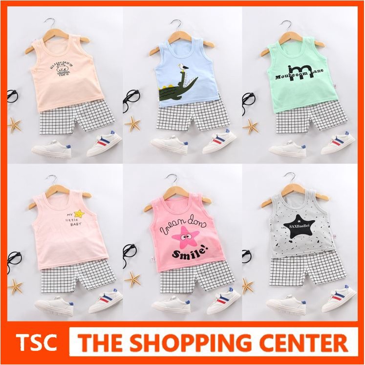 TSC -  CCA SETELAN ANAK 0-3 TAHUN SETELAN BAYI PIYAMA BAYI BAJU TANPA LENGAN DAN CELANA PENDEK