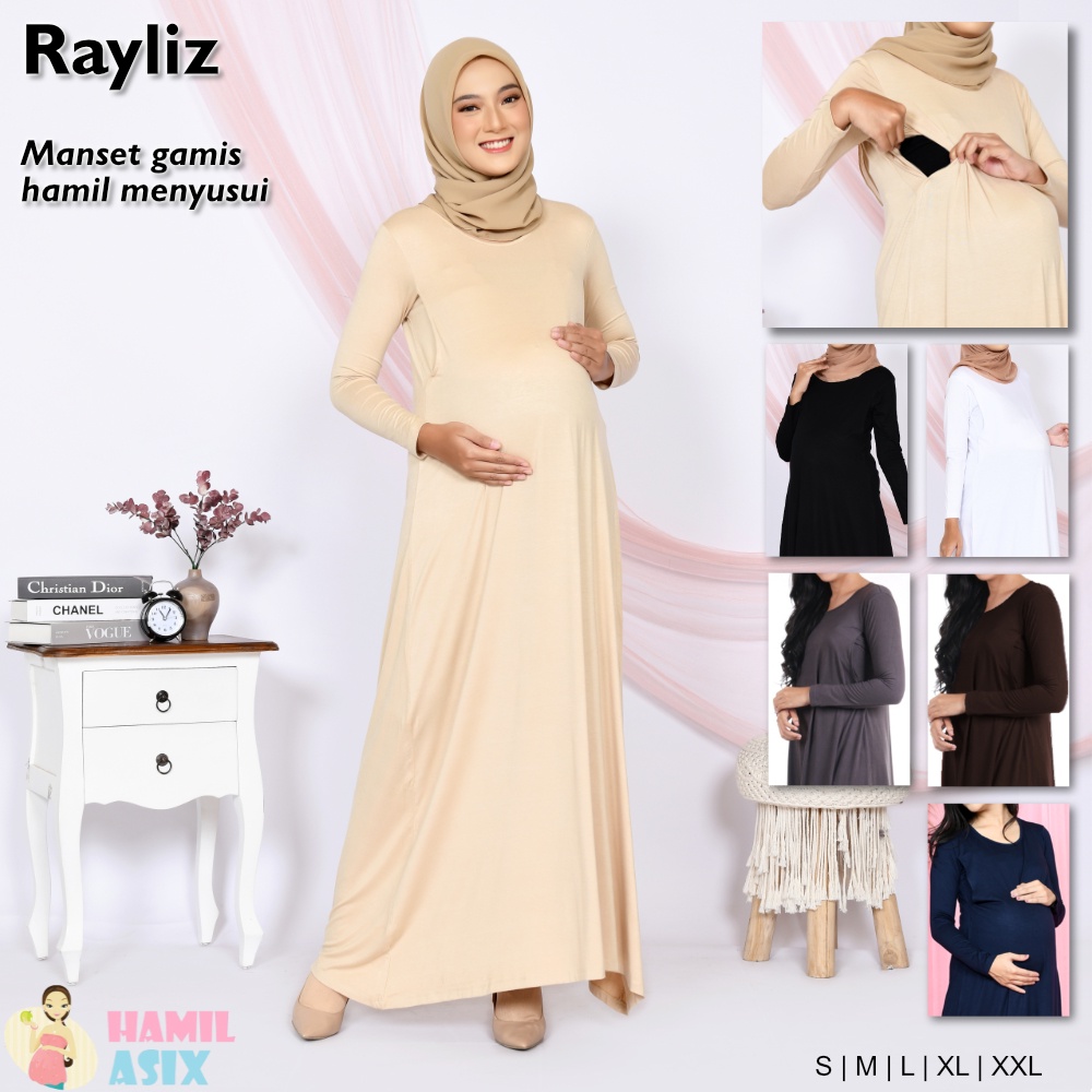 Rayliz – Manset gamis inner dress hamil menyusui “Estila Mama” rayon spandex Biru/Hitam/Putih/Coklat