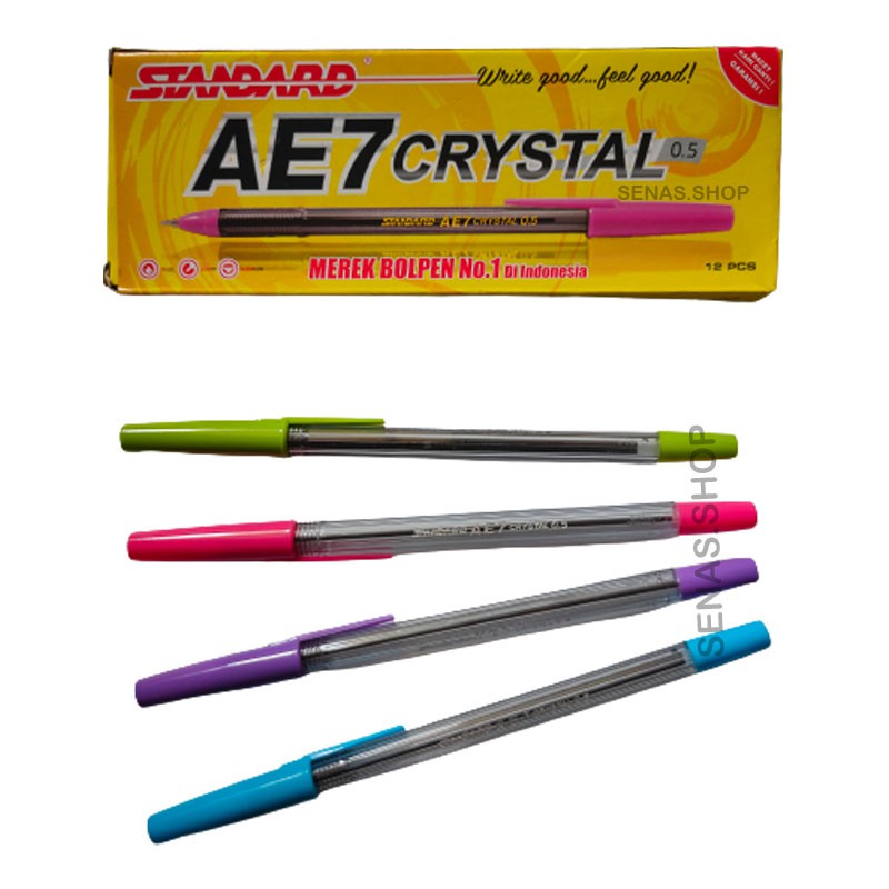 

Pulpen Bolpen Bolpoint Standard AE7 Crystal Warna Warni Bisa Pilih Warna | Bolpoint Standart Crystal AE-7 Tinta Hitam