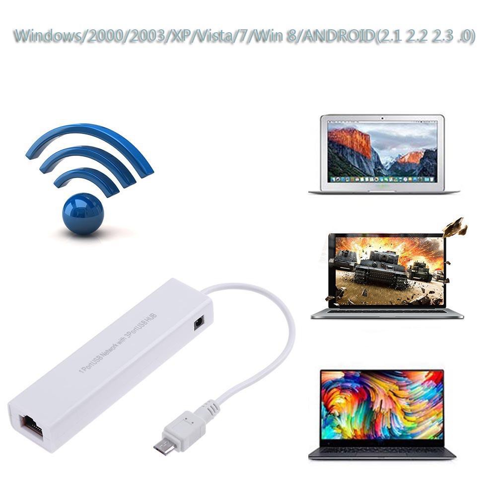 MOJITO OTG 3 Port USB 2.0 HUB 10/100MB Micro USB to RJ45 LAN Adapter Network Card