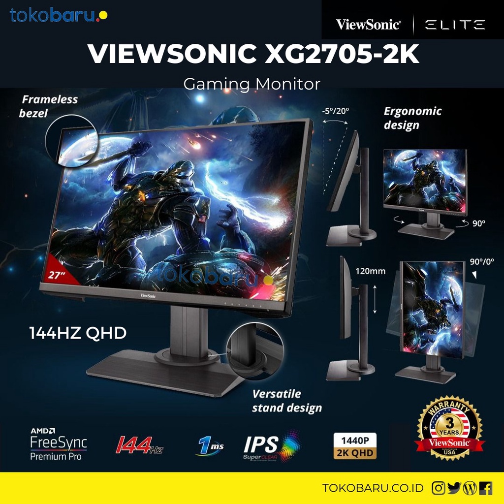 ViewSonic XG2705-2K 27” QHD Gaming Monitor|144Hz|1ms|FreeSync™|IPS