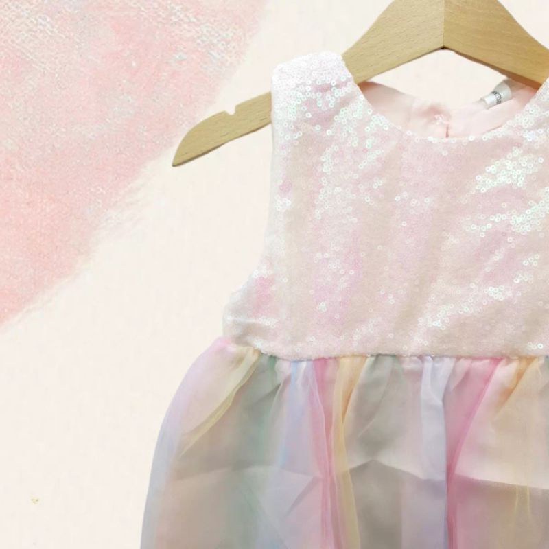 golden heart tutu dress / dress princess anak bayi / gaun pesta baby tile tule pink biru putih-8