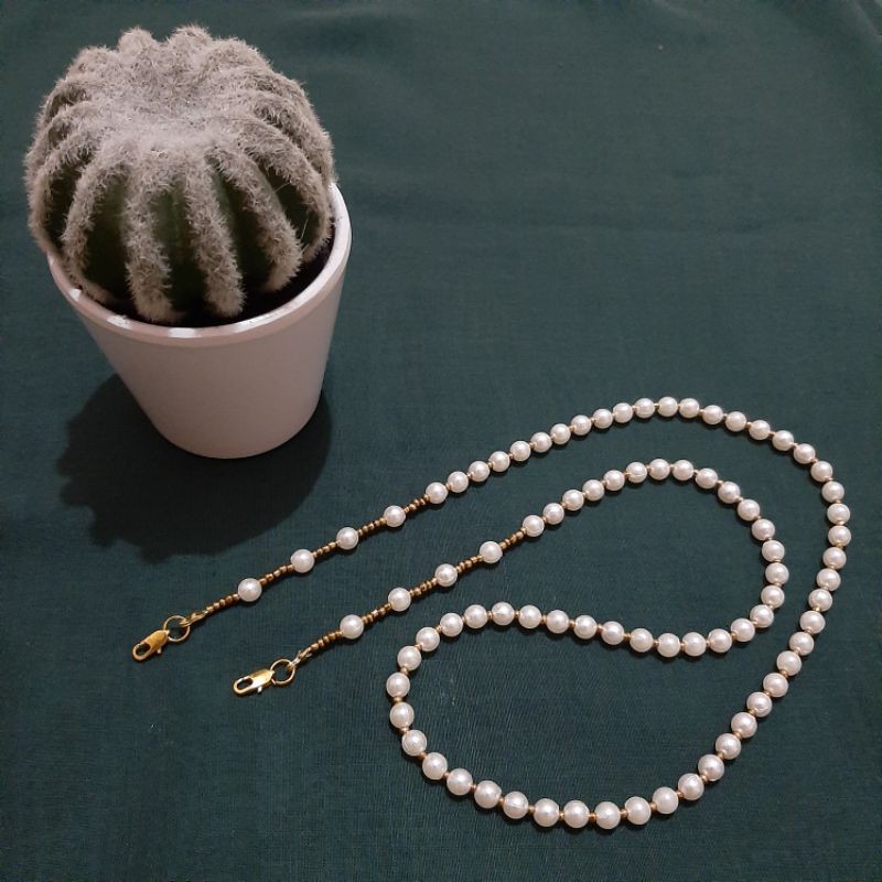 kalung masker strap masker mutiara putih emas Kalung Masker Pengait Tali Holder Strap Mutiara