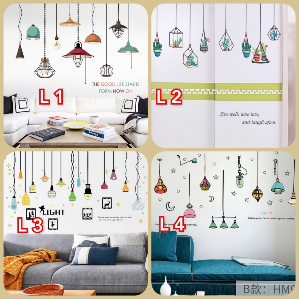 WALL STIKER STICKER DINDING TEMBOK LAMPU GANTUNG WALSTICKER CAFE WALLSTICKER DEKORASI KAMAR TIDUR