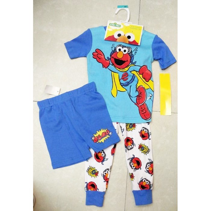 Piyama Anak Tangan Pendek Elmo Biru 3in1