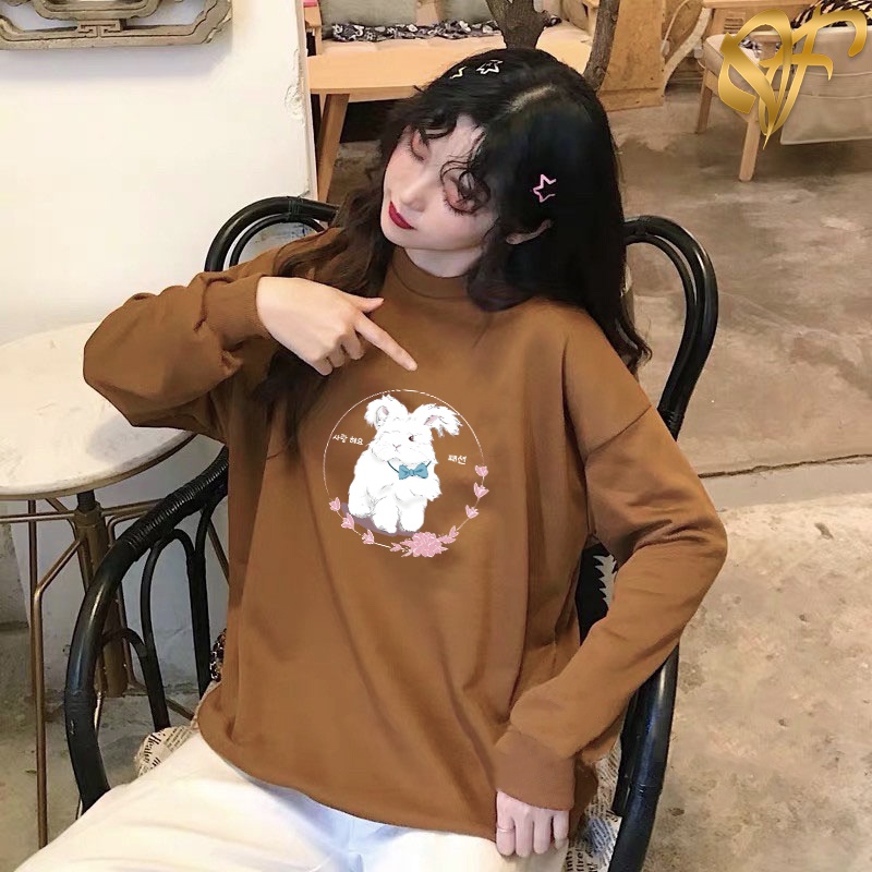 Sweater Love Rabbit Sakura Aesthetic Pria &amp; Wanita | Sweater Korea Style Fleece Cotton | Dhea Fashion