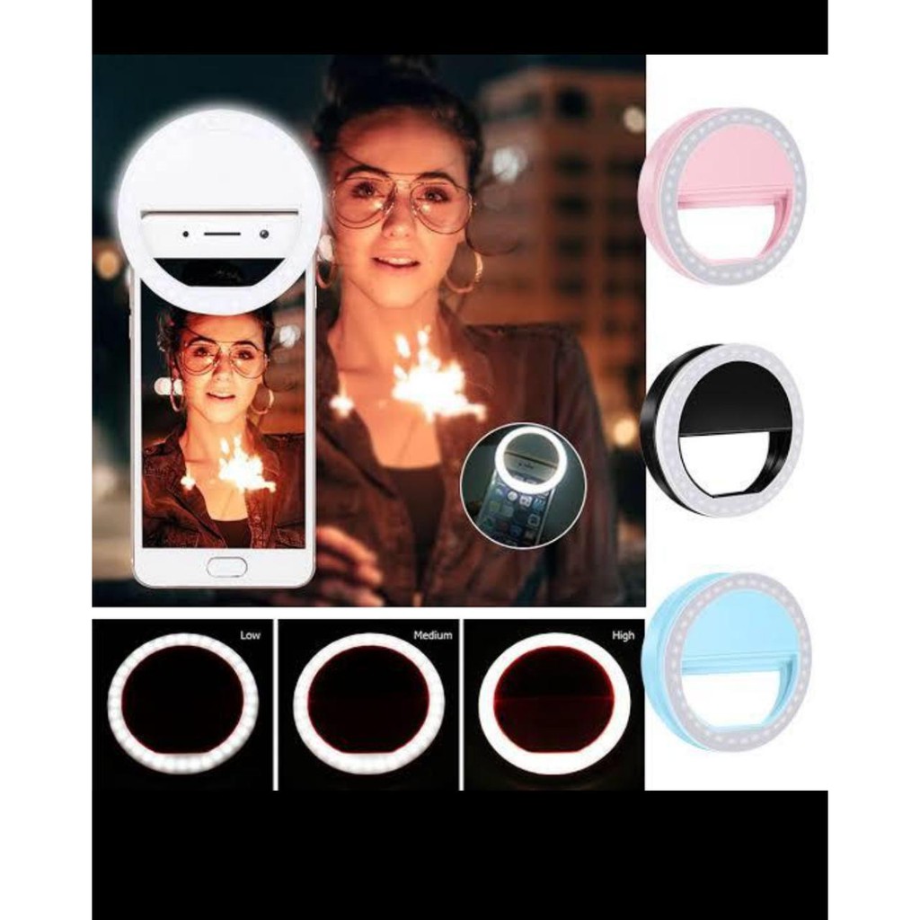 Selfie Ring Light Charge Lampu Selfi Bulat 3 Mode Pencahayaan Rechargeable LED Selfie Circular Ring