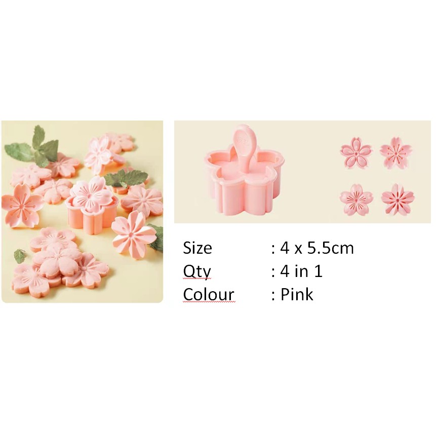 CETAKAN KUE 3D / CETAKAN SAKURA 3D PINK / CETAKAN MOTIF SAKURA / CETAKAN 4 IN 1