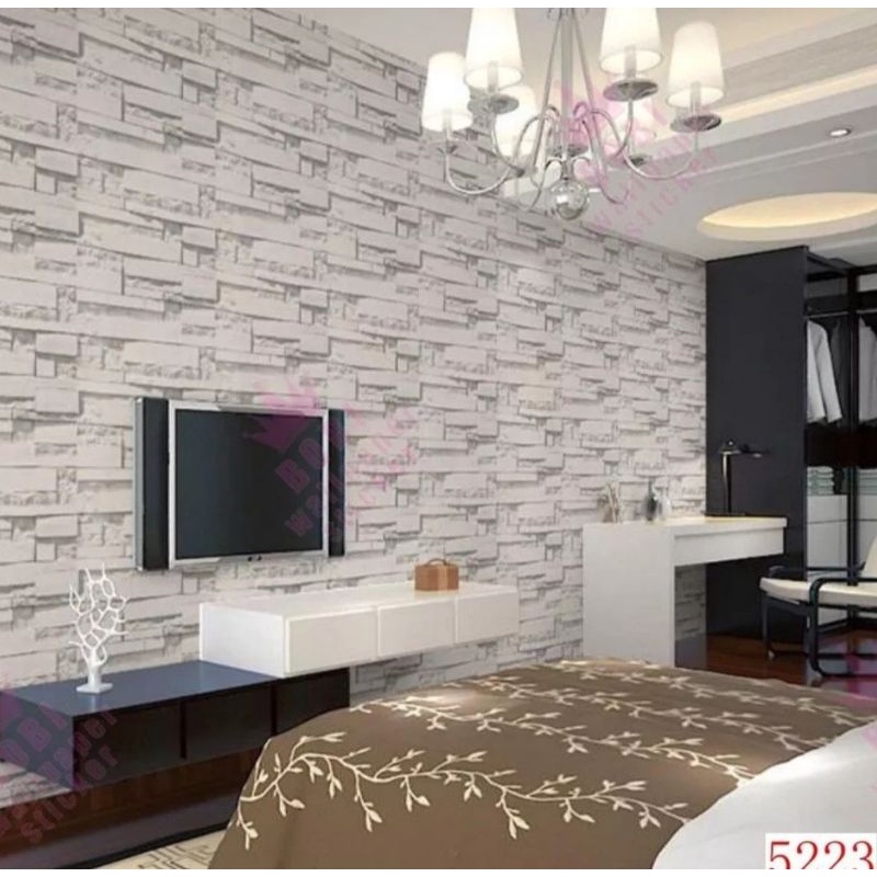 Wallpaper dinding bata abu 3 dimensi
