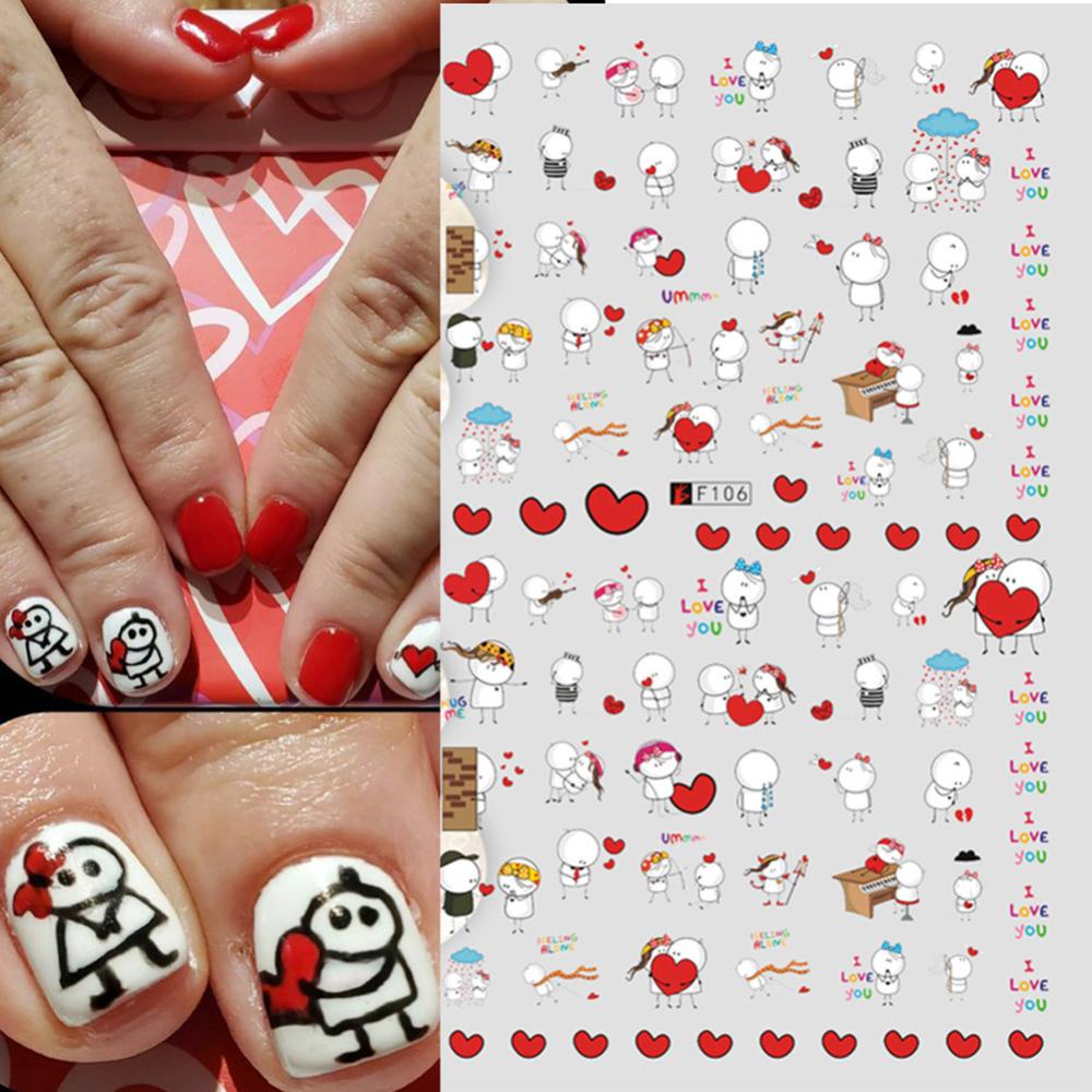 Timekey Stiker Kuku 3D Motif Hati / Huruf Untuk Dekorasi Nail Art / Manicure A6K7