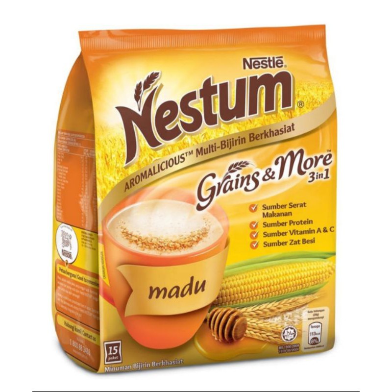 Nestle Nestum Grains &amp; More 3 in1 Rasa Madu / Honey Multi Bijirin Berkhasiat 15 x 30 Gram