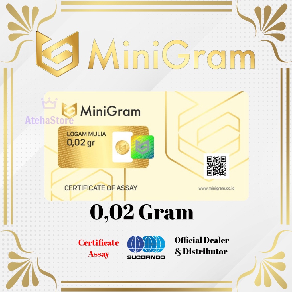Minigram/Minigold/Emas mini/Souvenir emas 0,02 Gram 24 karat Bersertifikat