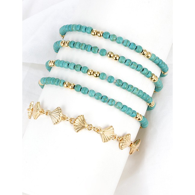 LRC Gelang Kaki Fashion Blue Pattern Beaded Shell Anklet 5 Piece Set F53197