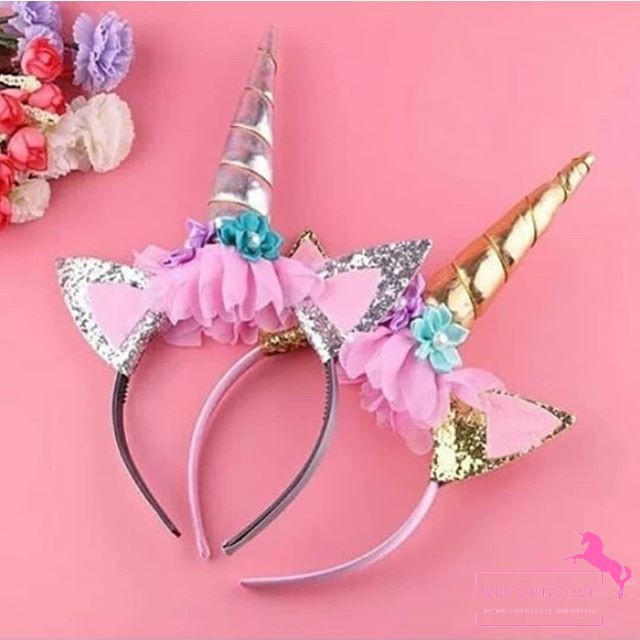 Bando Unicorn Anak Perempuan Motif dengan Tanduk Cewek Ulang Tahun Pesta Jepit Asesoris Rambut Kado Ulang Tahun Birthday Cewek